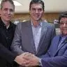 Ricardo Gluck Paul, presidente da Federação Paraense, Hélder Barbalho, governador do Pará, e Ednaldo Rodrigues, presidente da CBF