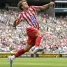 Barrios, do Atlético de Madri, comemora gol marcado contra o Seattle Sounders, pelo Mundial de Clubes