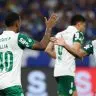 Palmeiras comemorando gol em jogo da Série A 2025