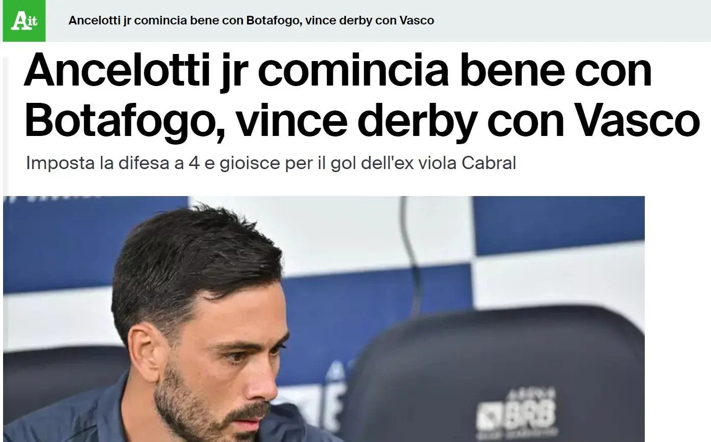Ancelotti faz sua estreia no Botafogo e ganha destaque na mídia internacional: "Vitória impressionante" | botafogo 1 Estreia de Ancelotti pelo Botafogo é destaque na imprensa internacional: "Triunfo contundente" | botafogo