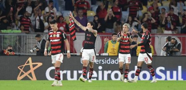 Pedro comemora após marcar pelo Flamengo contra o Fluminense