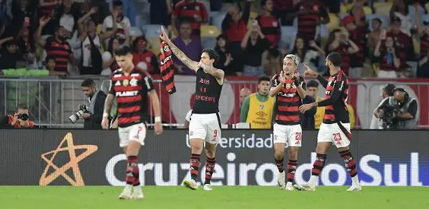 Pedro comemora após marcar pelo Flamengo contra o Fluminense