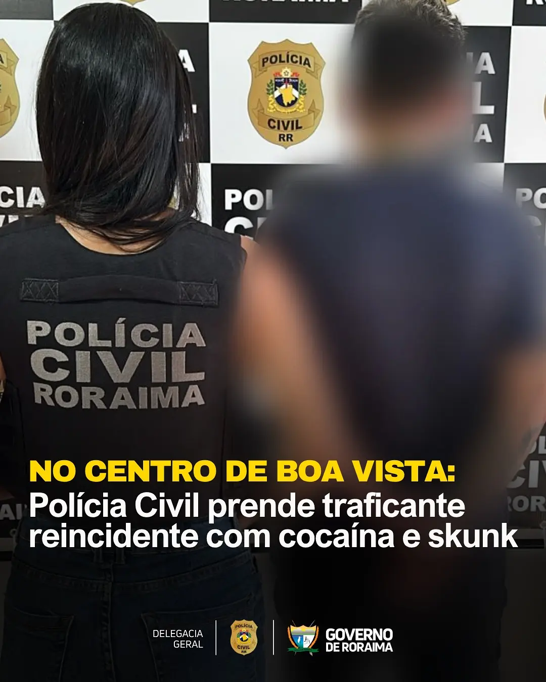 NO CENTRO DE BOA VISTA: Polícia Civil prende traficante reincidente com cocaína e skunk 1 policiacivilderoraima 519631061 18392283628184806 1500161229258005562 n