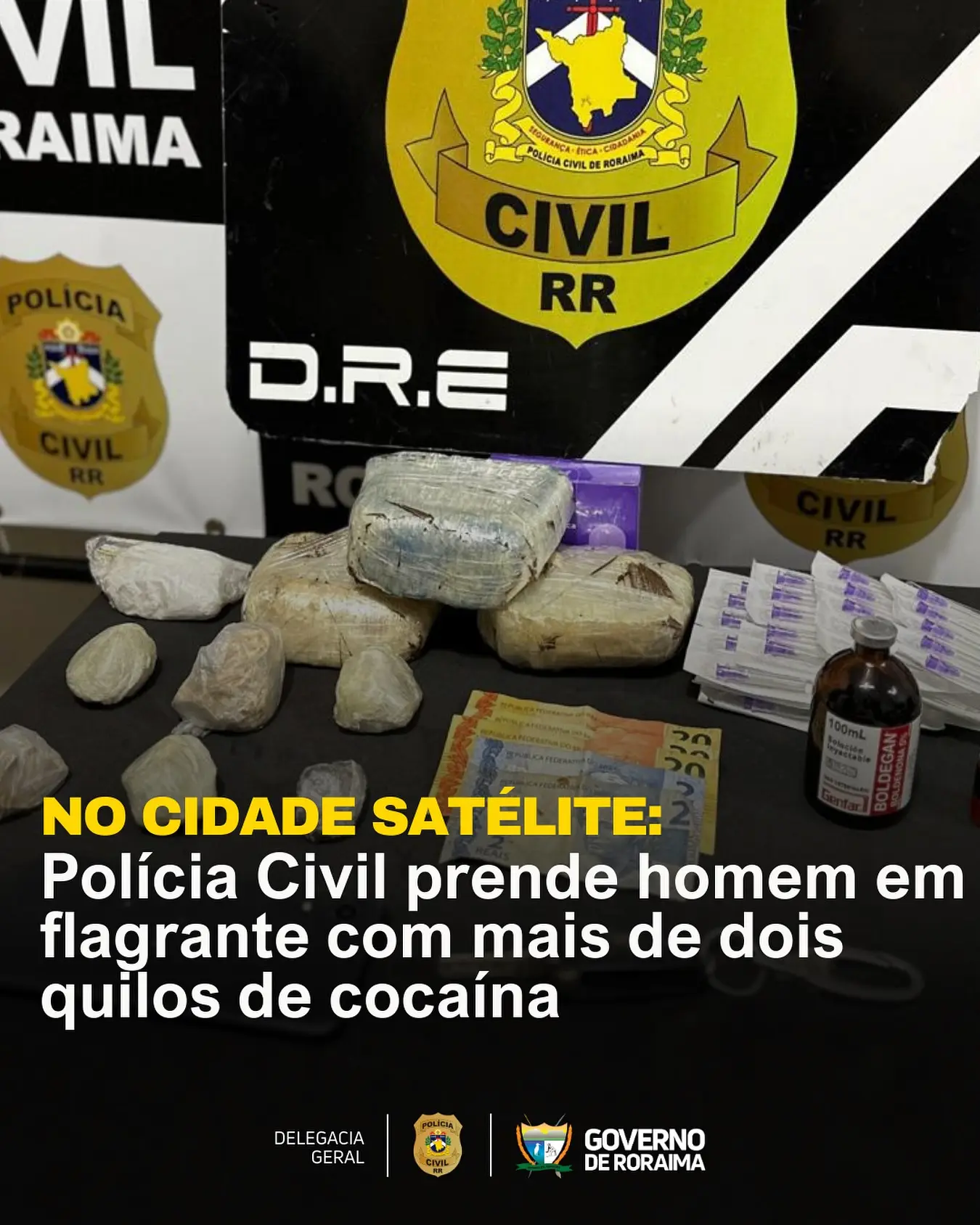 NO CIDADE SATÉLITE: Polícia Civil prende homem em flagrante com mais de dois quilos de cocaína 1 policiacivilderoraima 541089453 18397462147184806 3736983403431000254 n