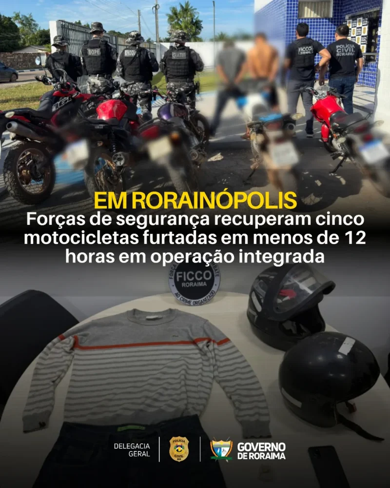 Forças de segurança recuperam cinco motocicletas furtadas em menos de 12 horas em operação integrada em Rorainópolis 1 policiacivilderoraima 1763818877 3771508560552354897 5532320805.webp